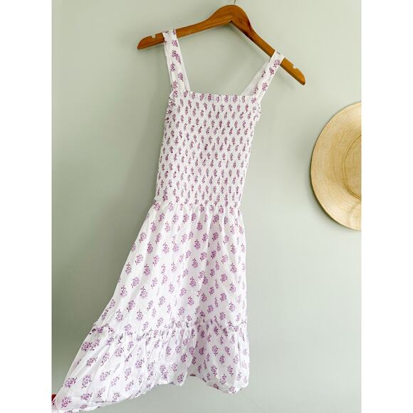 Crewcuts Factory | Girls' Block-Print Smocked Cross-Back Dress White Violet | 16 - Picture 3 of 9